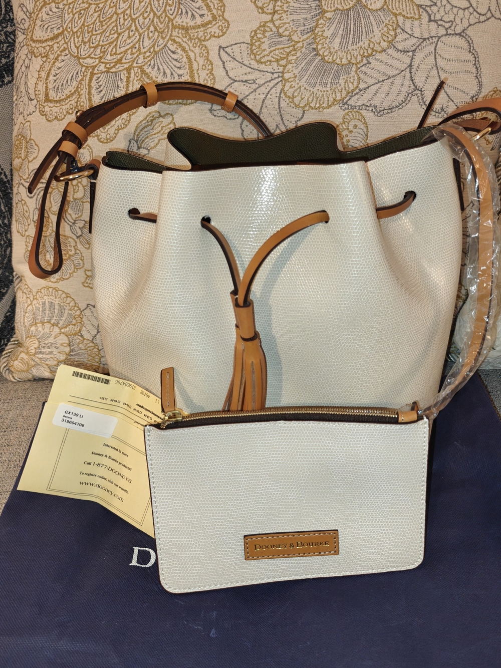 Dooney & Bourke Siena Serena Drawstring Bucket Bag - Bone/Olive - Picture 4 of 10
